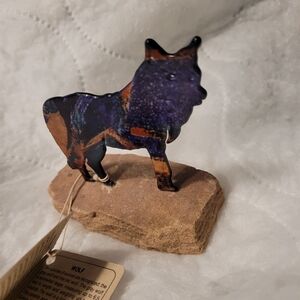 Lazart Cut Colorful Wolf On Sandstone 3.5x3.5" NWT